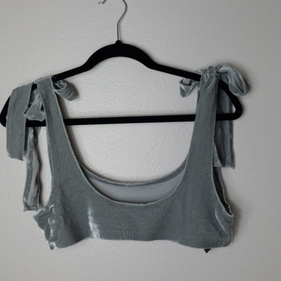 Urban Outfitters Silver Crushed Velvet Crop Tank - Picture 2 of 5